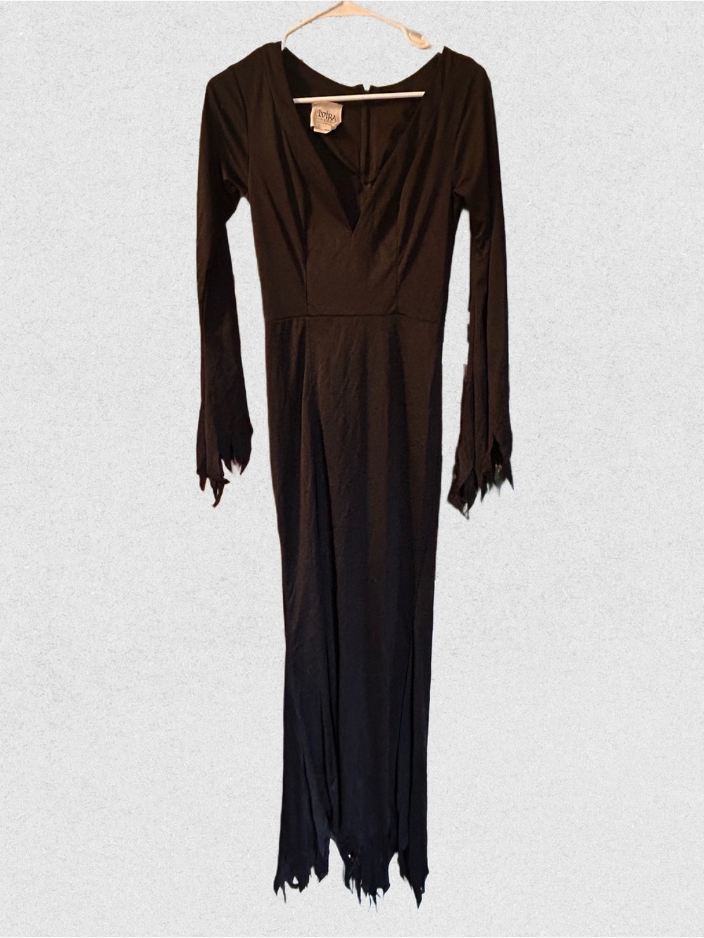 Elvira vintage Long Black Women’s Dress with Distressed Hem